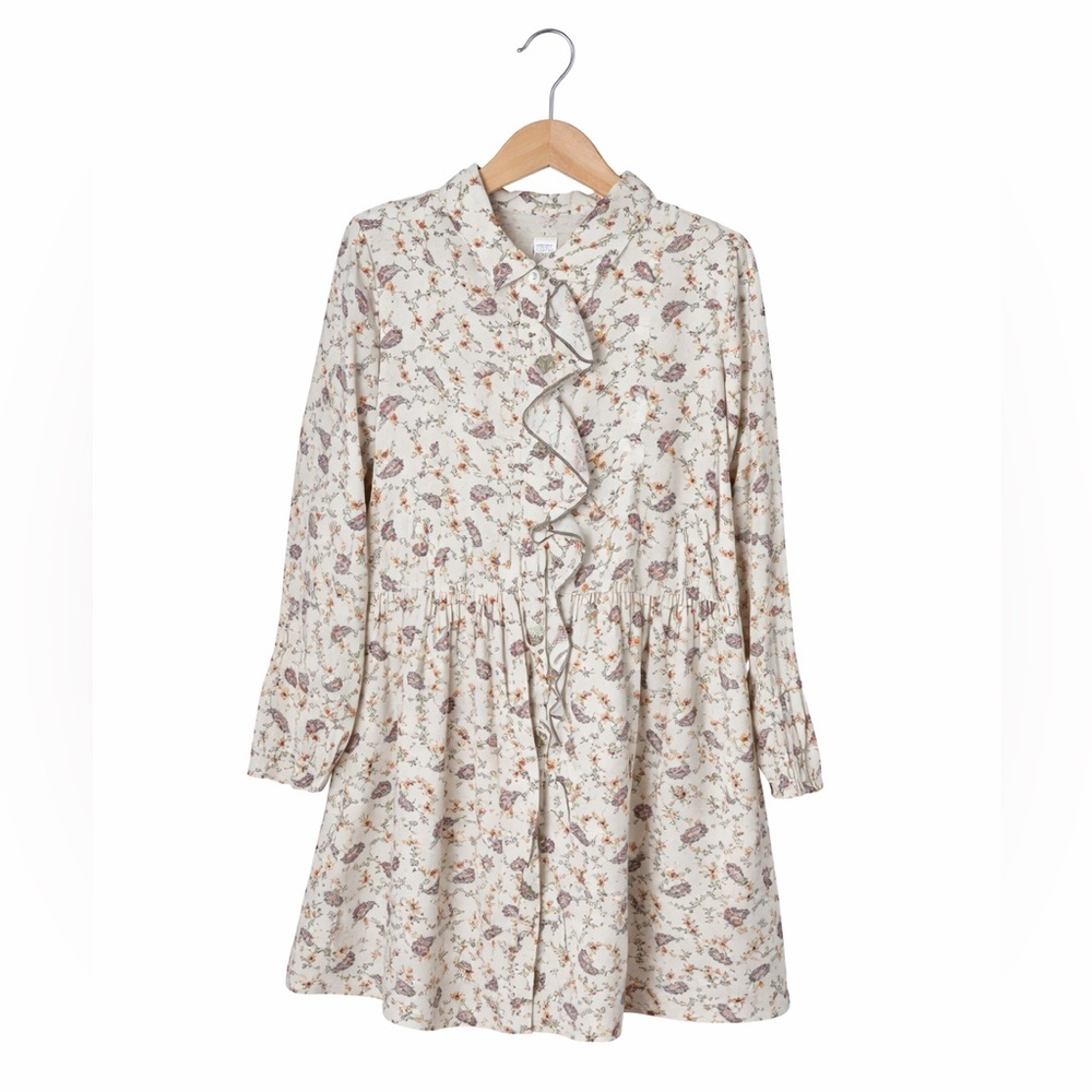 Zara Girls Floral Paisley Button Front Boho Dress Size 7 Long Sleeve Cottagecore